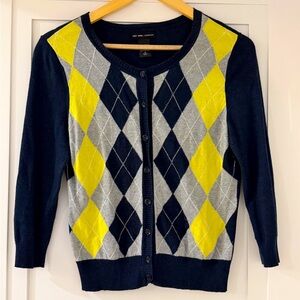 New York & Company Women's Argyle Sweater - Navy, Yellow, Gray Size S